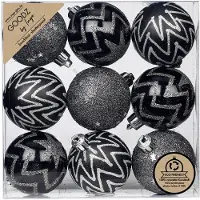 Merkloos Inge Christmas Goods Kerstballen - 9st - kunststof zwart - 6 cm - Kerstbal