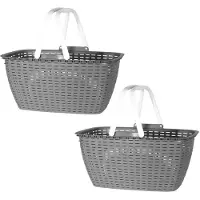 Merkloos 2x stuks kunststof wasmanden grijs met witte handvatten 26 liter L43 x B30 x H21 cm - Wasmanden