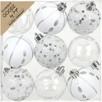 Inge-glas Inge Christmas Goodz kerstballen - 9x st- 6 cm - kunststof - zilver/wit - Kerstbal