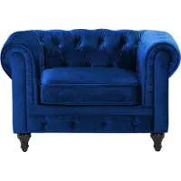 Beliani Fauteuil fluweelstof donkerblauw CHESTERFIELD