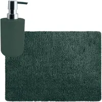 MSV badkamer droogloop tapijt - Langharig - 50 x 70 cm - incl zeeppompje zelfde kleur - donkergroen - Badmatjes