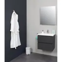 Basic Line Bella Badkamermeubelset - 60x55x46cm - 1 wasbak - Acryl - Wit - 1 kraangat - Spiegelkast zonder verlichting - Melamine Antraciet mat SWGA60MAA1SPK