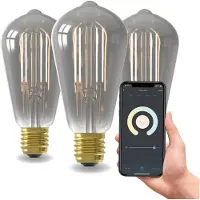 Calex Slimme Lamp - E27 - ST64 - Titanium - Warm Wit licht - 7W - 3 Stuks
