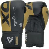 RDX Sports Rex F4 Leather Artificial Boxing Gloves Wit,Zwart 14 oz