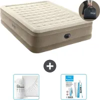 Intex luchtbed - 2 personen - 152 x 203 x 46 cm - Beige - Met ingebouwde pomp, witte hoeslaken en reparatieset