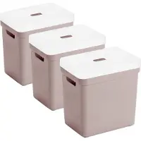 Sunware opbergboxen met deksel - 3x - Sigma Home - kunststof - 25 liter - roze - opberg bakken / manden - 35 x 25 x 36 cm
