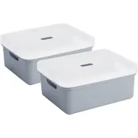 Sunware opbergbox - 2x stuks - 24 liter - donkerblauw - kunststof - transparante deksel - 45x35x18 cm - Sigma serie