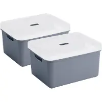 Sunware opbergbox - 2x stuks - 32 liter - donkerblauw - kunststof - transparante deksel - 45x35x24 cm - Sigma serie