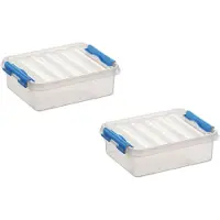 Sunware 5x stuks q-line opberg box/opbergdoos - 1 liter - 20 x 15 x 6 cm - kunststof - opslagbox - transparant/blauw