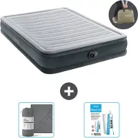 Intex luchtbed - 2 personen - 152 x 203 x 33 cm - Grijs - Met ingebouwde pomp, antraciet stretch hoeslaken en reparatieset