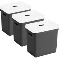 Sunware opbergboxen met deksel - 3x - Sigma Home - kunststof - 25 liter - zwart - opberg bakken / manden - 35 x 25 x 36 cm