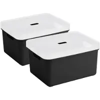 Sunware opbergbox - 2x stuks - 32 liter - zwart - kunststof - transparante deksel - 45x35x24 cm - Sigma serie