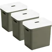 Sunware opbergboxen met deksel - 3x - Sigma Home - kunststof - 25 liter - donkergroen - opberg bakken / manden - 35 x 25 x 36 cm