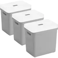 Sunware opbergboxen met deksel - 3x - Sigma Home - kunststof - 25 liter - lichtgrijs - opberg bakken / manden - 35 x 25 x 36 cm