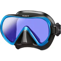Tusa INO PRO Duikmasker voor Volwassenen – Compact masker met premium CrystalView-lens, UV420-bescherming en antireflecterende behandeling – Zwart/Blauw – M1011SQB FBA