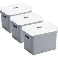 Sunware Opbergboxen met transparante deksel - 3x stuks - kastmanden - blauw/grijs - 18 liter - kunststof - 35 x 25 x 24 cm - Opbergers