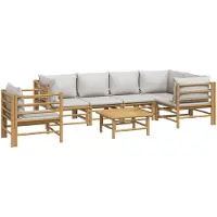 vidaXL 7-delige Loungeset met lichtgrijze kussens bamboe