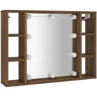 vidaXL Spiegelkast met LED-verlichting, bruin, eikenlook, 76x15x55 cm