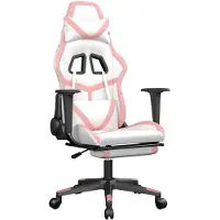 vidaXL Gaming stoel met massagefunctie en voetsteun, wit en roze, kunstleer