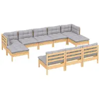 vidaXL 10-delige loungeset voor de tuin met grijze kussens, gemaakt van grenenhout
