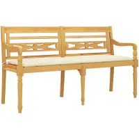 vidaXL Bankje Batavia met crèmekleurig kussen 150 cm massief teakhout