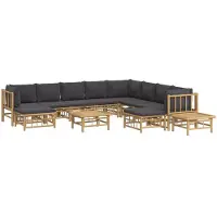 vidaXL 12-delige Loungeset met kussens bamboe donkergrijs