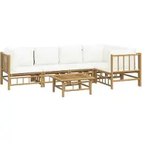 vidaXL 6-delige Loungeset met kussens bamboe crèmewit