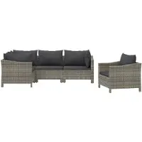vidaXL 5-delige loungeset voor de tuin met kussens, grijs, polyrotan