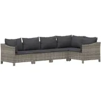 vidaXL 5-delige loungeset voor de tuin met kussens, grijs, polyrotan