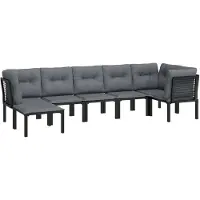 vidaXL 7-delige Loungeset poly rattan zwart en grijs