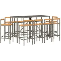 vidaXL 11-delig tuinmeubelset, grijs, polyrotan en massief acaciahout