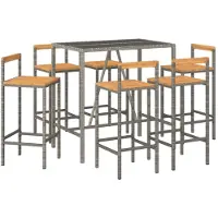 vidaXL 7-delige tuinset, grijs, polyrotan en massief acaciahout