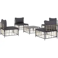 vidaXL 5-delige Loungeset met kussens poly rattan antracietkleurig