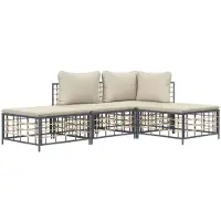 vidaXL 4-delige Loungeset met kussens poly rattan antracietkleurig