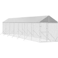 vidaXL Hondenkennel met dak 2x14x2,5 m gegalvaniseerd staal zilver