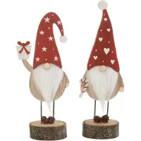 J-Line figuur Kerstman Op Voet Hoed Hart/Ster - hout - rood/wit - small - 2 stuks