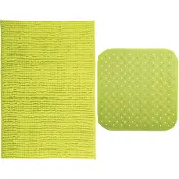 MSV Douche anti-slip mat en droogloop mat - Sevilla badkamer set - rubber/microvezel - limegroen - Badmatjes