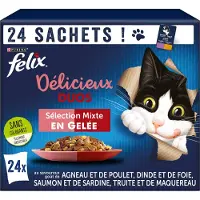 Felix Tender Taper in Jelly Delicious Meat Fish Duos - 24 x 85 g - Verse sachets voor volwassen katten