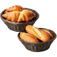 Kesper Brood/fruit mandje - 2x - kunststof - donkerbruin - rond - D28 x H9 cm - broodmandjes - broodmand