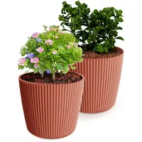 Prosperplast Plantenpot/bloempot Buckingham - 2x - kunststof - steenrood - D14 x H13 cm - Plantenpotten