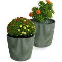 Prosperplast Plantenpot/bloempot Buckingham - 2x - kunststof - dennen groen - 23 x 21 cm - Plantenpotten