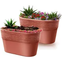 Prosperplast Plantenpot/bloempot Windsor - 2x - kunststof - terracotta - L28 x B15 x H15 cm - Plantenpotten