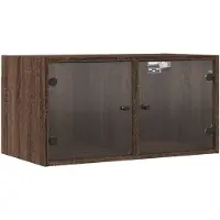 vidaXL Wandkasten met glazen deuren 2 st 68,5x37x35 cm bruineikenkleur