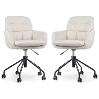 Nolon Nout-Mia Bureaustoelen Set van 2 Beige - met Armleuning - Stof - Verstelbaar - Wieltjes - Zwart Onderstel