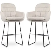 Nolon Nino-Mia Barkrukken Set van 2 Beige - met Armleuning - Zwart Onderstel - 75 cm - Barkruk met Rugleuning