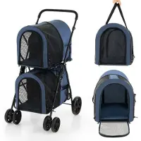 Coast Huisdierbuggy – 4-in-1 – Voor Kat & Hond – 2-Laags – Max. 16 kg – Marineblauw