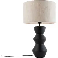 QAZQA Design tafellamp zwart met stoffen kap lichtgrijs 35 cm - Alisia
