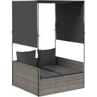 vidaXL Ligbed tweepersoons met dak en gordijn poly rattan grijs