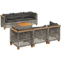 vidaXL 8-delige Loungeset met kussens poly rattan grijs