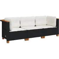 vidaXL - Tuinbank - 3-zits - met - kussens - poly - rattan - zwart
